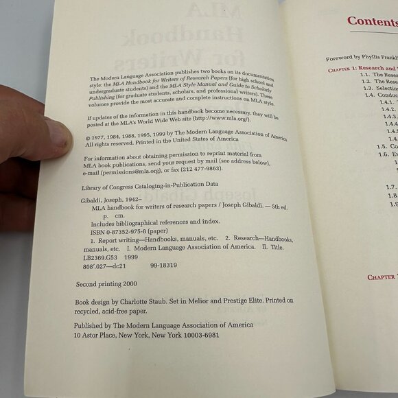 MLA Handbook For Writers Of Research Papers Joseph Gibaldi 1999 Paperback - Picture 3 of 3